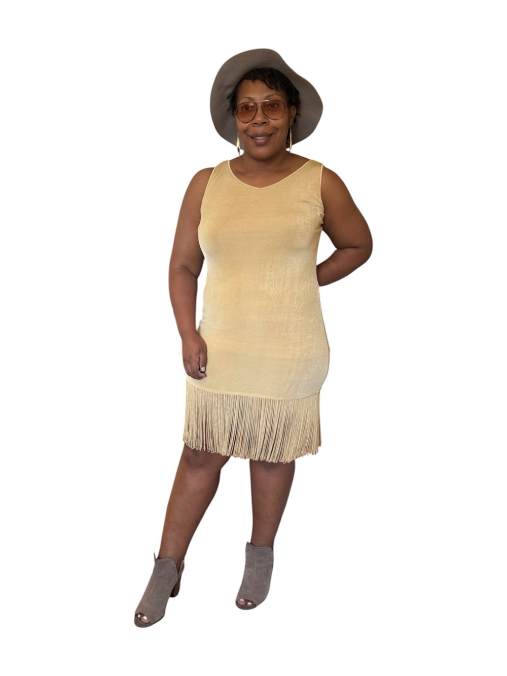 Together Dress Sleeveless Slinky Fringe Mini NEW